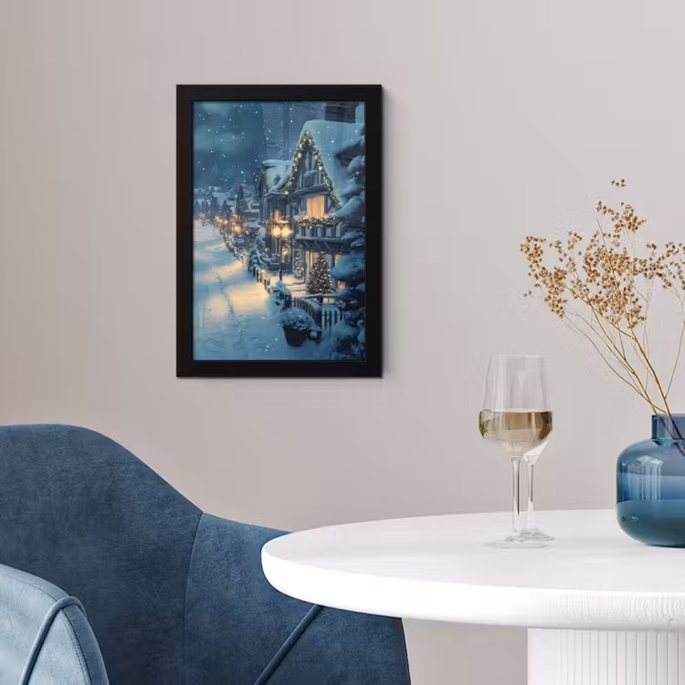 Poster met lijst - Kerstdorp - Kerst - Sneeuw - Winter — 2
