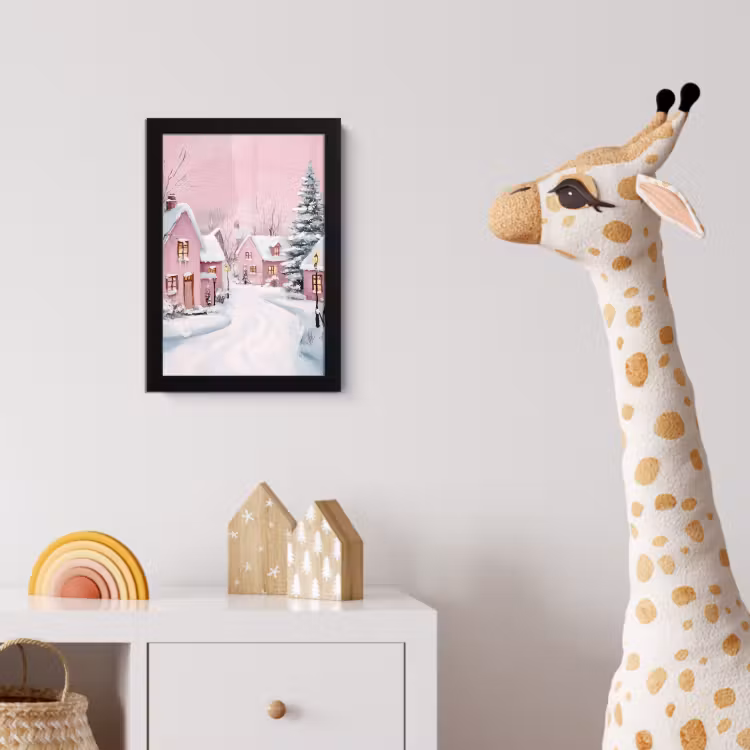 Poster met lijst - Kerstdorp - Roze - Winter - Sneeuw - Huizen — 5