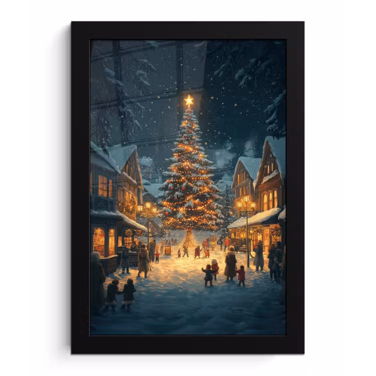 Poster met lijst - Kerstfeest - Dorp - Donker — 1