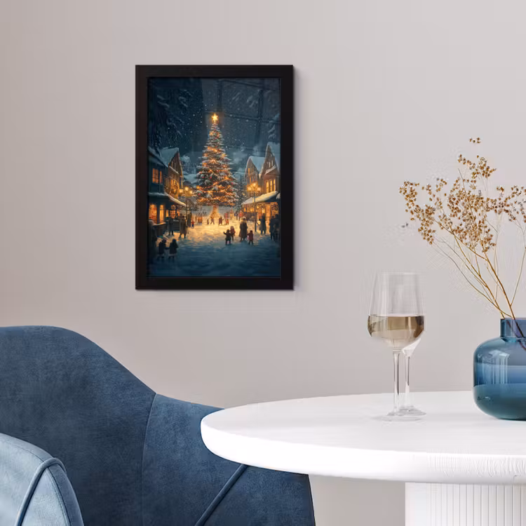Poster met lijst - Kerstfeest - Dorp - Donker — 2