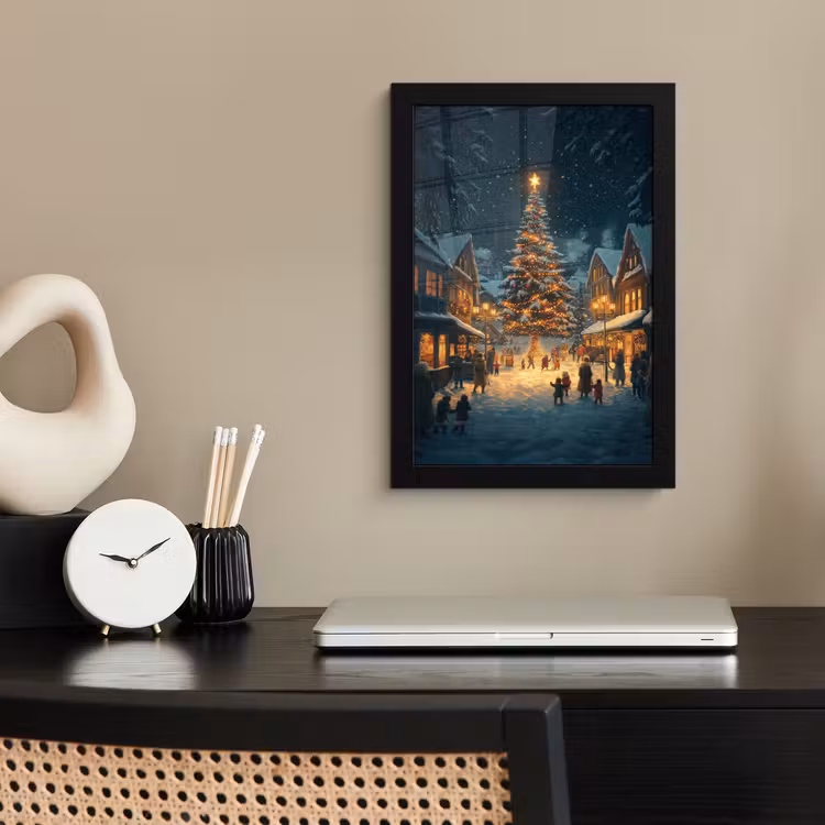 Poster met lijst - Kerstfeest - Dorp - Donker — 3