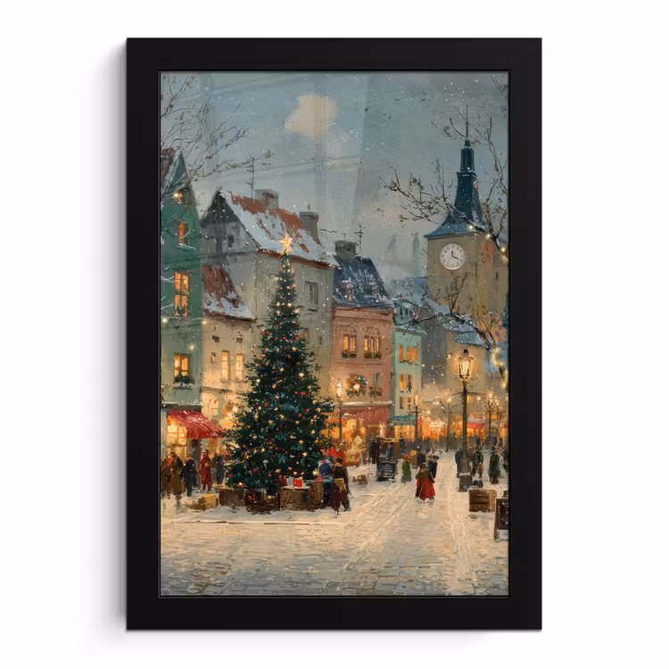 Poster met lijst - Kerstsfeer - Stadsplein - Kleurrijk — 1