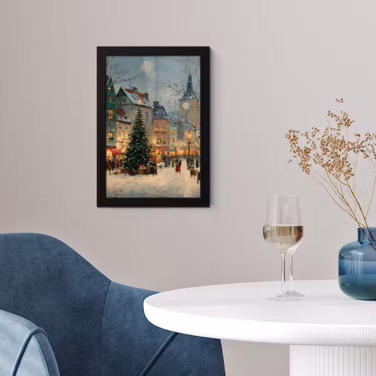 Poster met lijst - Kerstsfeer - Stadsplein - Kleurrijk — 2