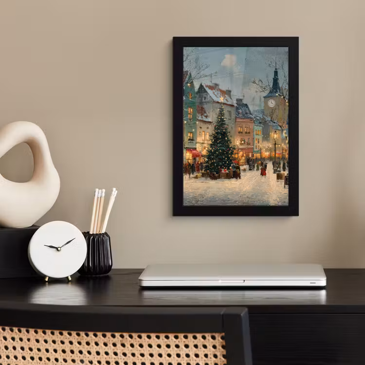 Poster met lijst - Kerstsfeer - Stadsplein - Kleurrijk — 3