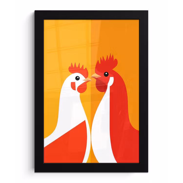 Poster met lijst - Kippen - Oranje - Vlakken — 1