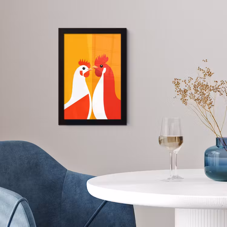 Poster met lijst - Kippen - Oranje - Vlakken — 2