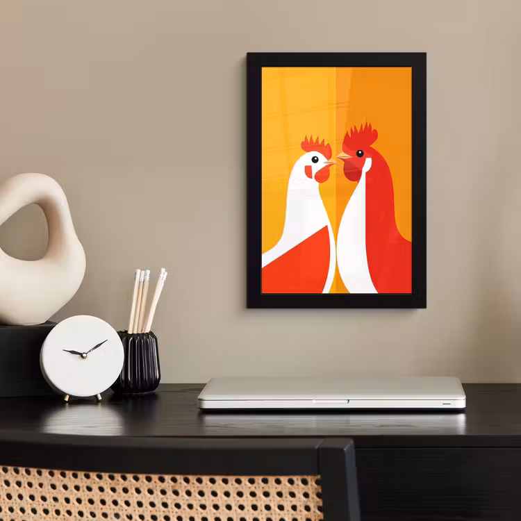 Poster met lijst - Kippen - Oranje - Vlakken — 3