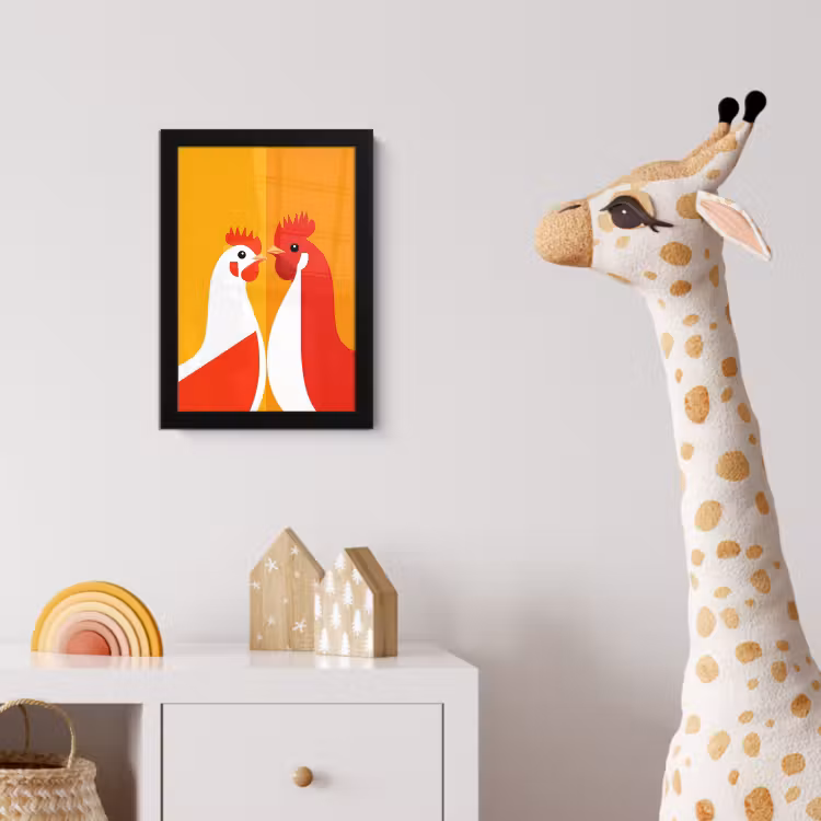 Poster met lijst - Kippen - Oranje - Vlakken — 5