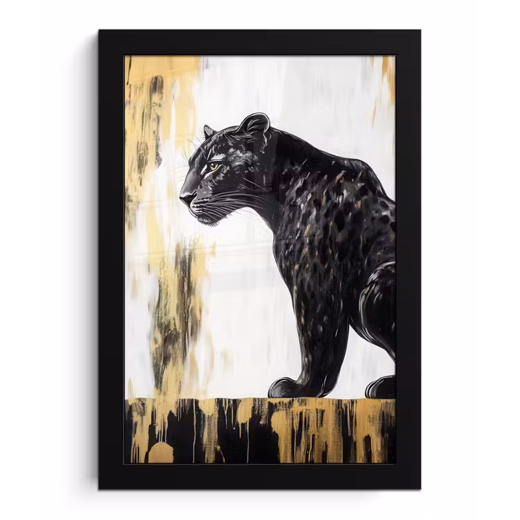 Poster met lijst - Panter - Zwart - Abstract - Goud — 1