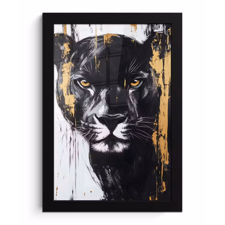 Poster met lijst - Panter - Zwart - Abstract - Verfstreken — 1