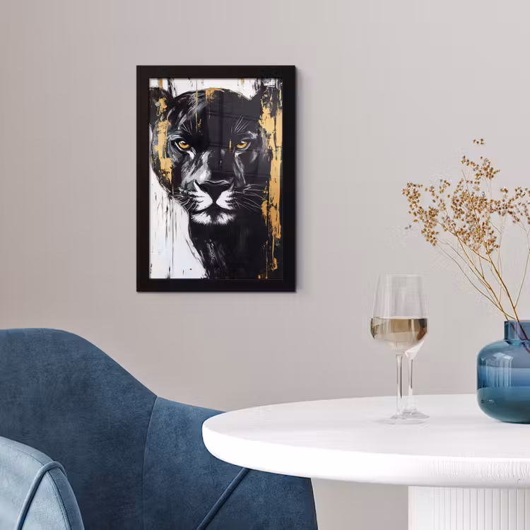 Poster met lijst - Panter - Zwart - Abstract - Verfstreken — 2