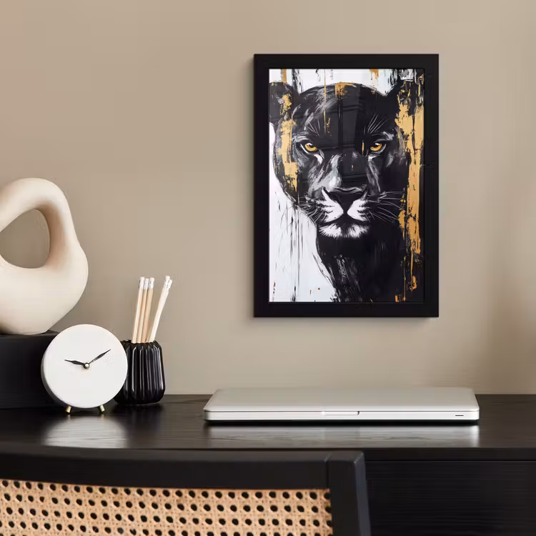 Poster met lijst - Panter - Zwart - Abstract - Verfstreken — 3