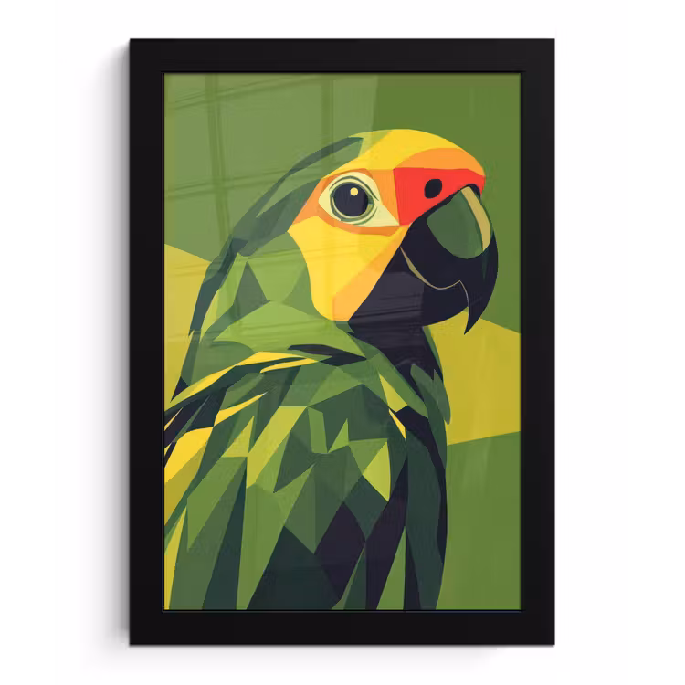 Poster met lijst - Papegaai - Groen - Snavel - Abstract — 1