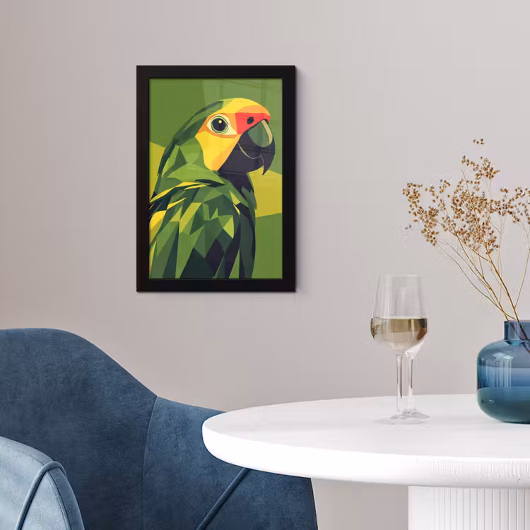 Poster met lijst - Papegaai - Groen - Snavel - Abstract — 2