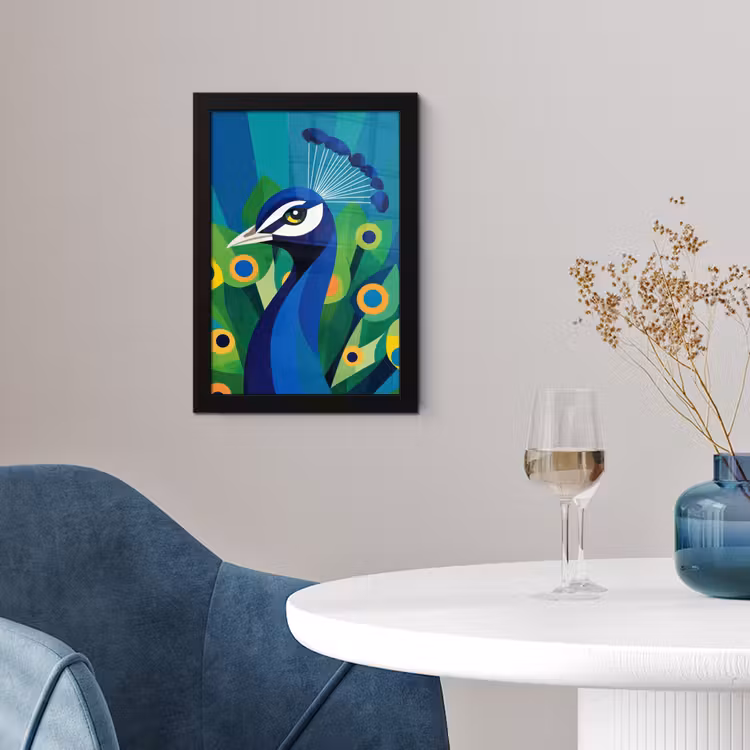 Poster met lijst - Pauw - Cirkels - Blauw — 2