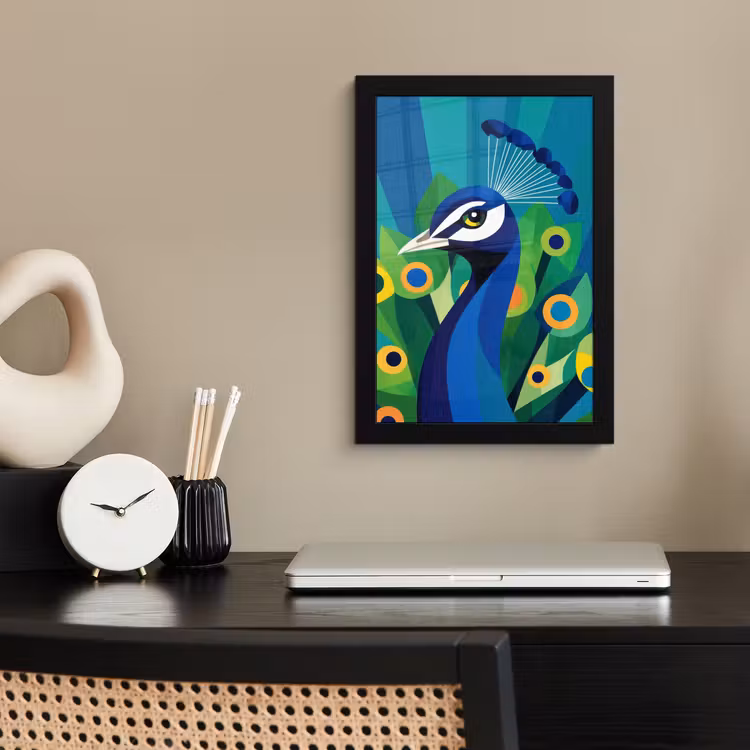 Poster met lijst - Pauw - Cirkels - Blauw — 3