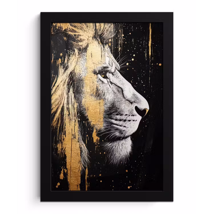Poster met lijst - Portret - Leeuw - Abstract - Goud — 1