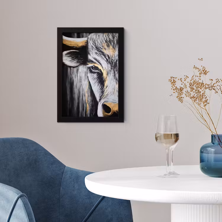Poster met lijst - Stier - Hoorns - Snuit - Goud — 2