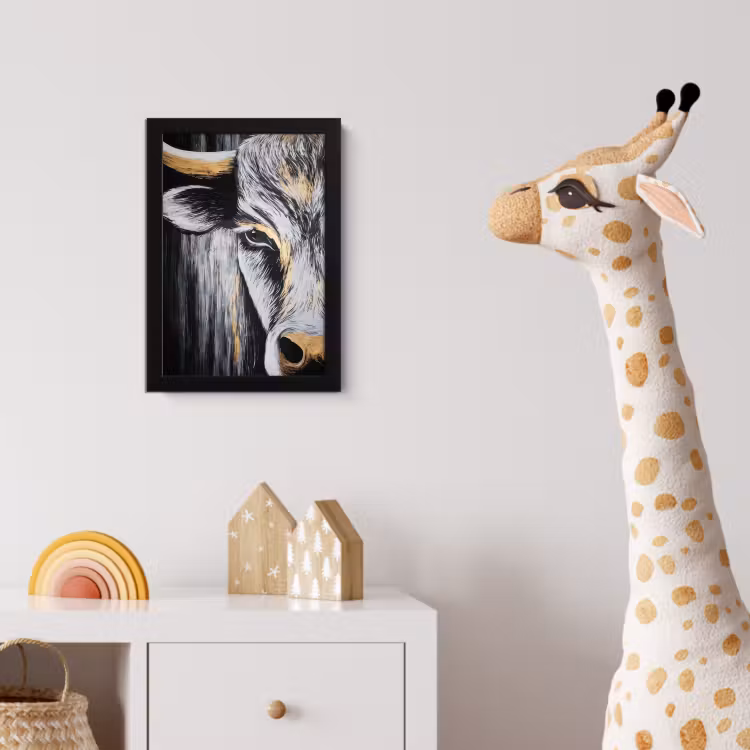 Poster met lijst - Stier - Hoorns - Snuit - Goud — 5