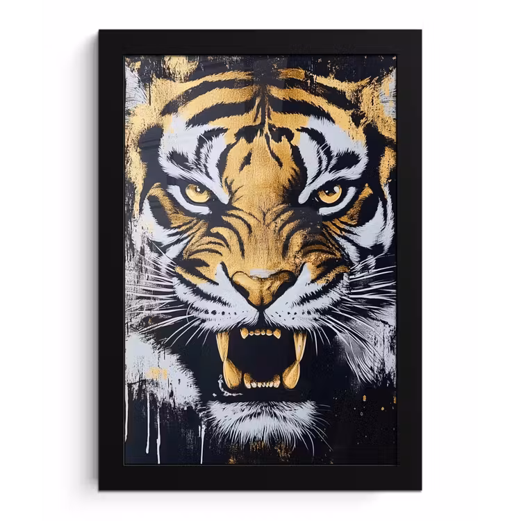 Poster met lijst - Tijger - Verfspatten - Goud — 1