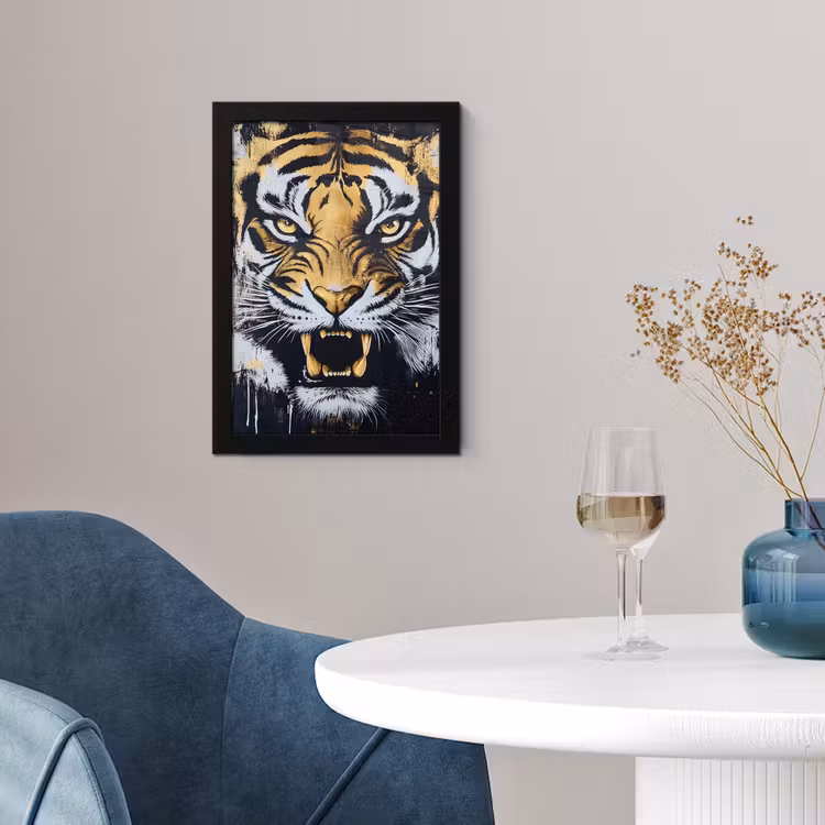 Poster met lijst - Tijger - Verfspatten - Goud — 2