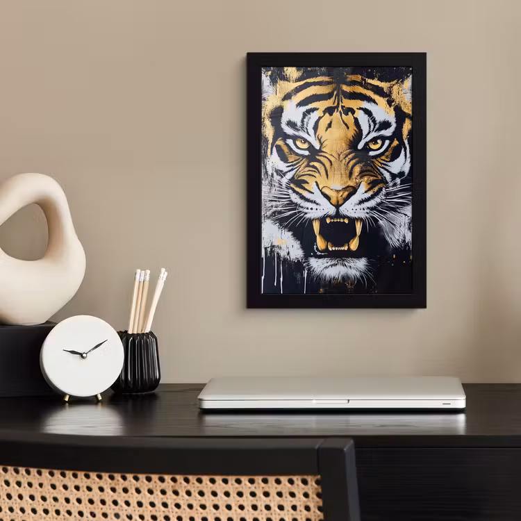 Poster met lijst - Tijger - Verfspatten - Goud — 3