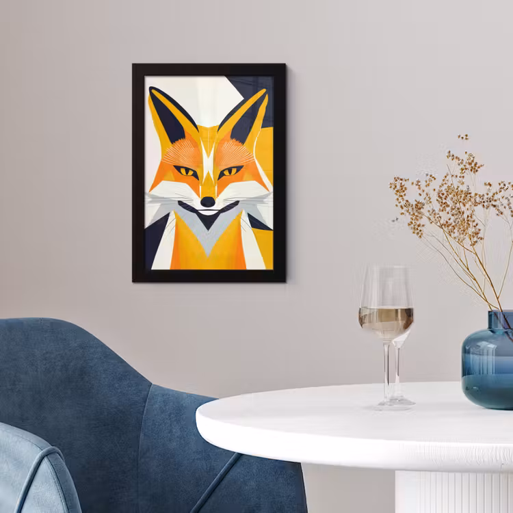 Poster met lijst - Vos - Oranje - Abstract - Driehoeken — 2