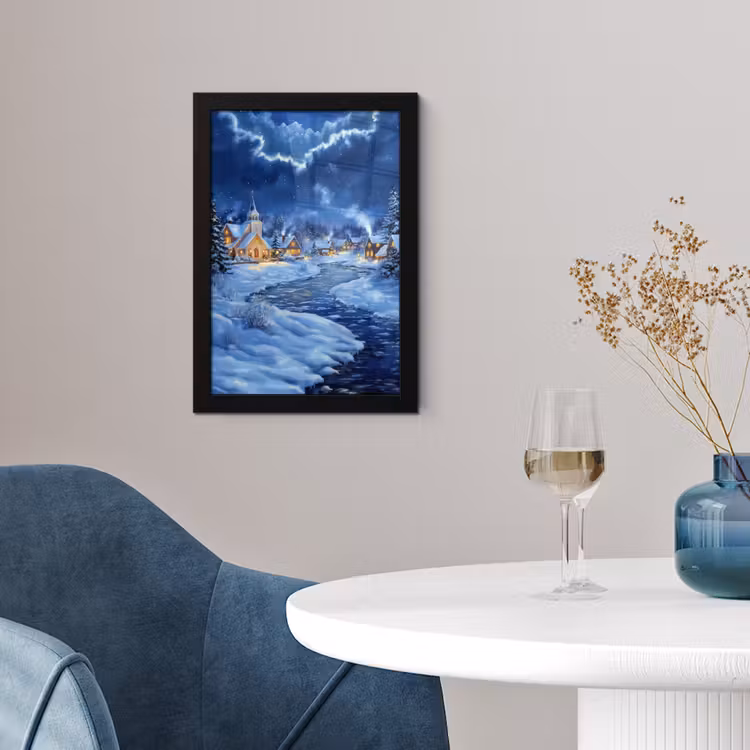 Poster met lijst - Winteravond - Kerstdorp - Donker — 2