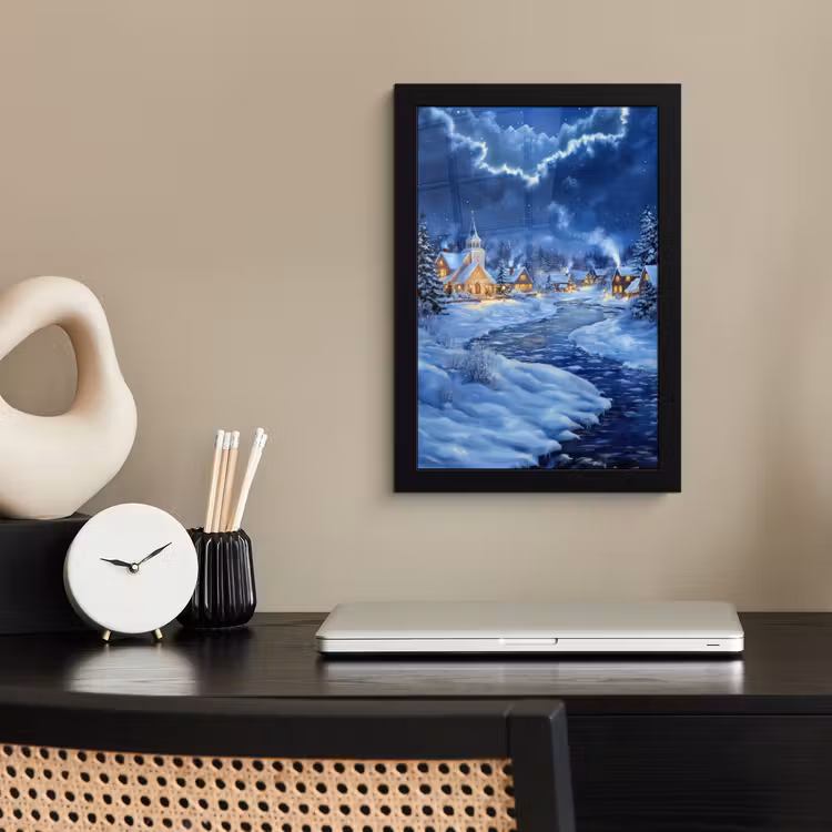 Poster met lijst - Winteravond - Kerstdorp - Donker — 3