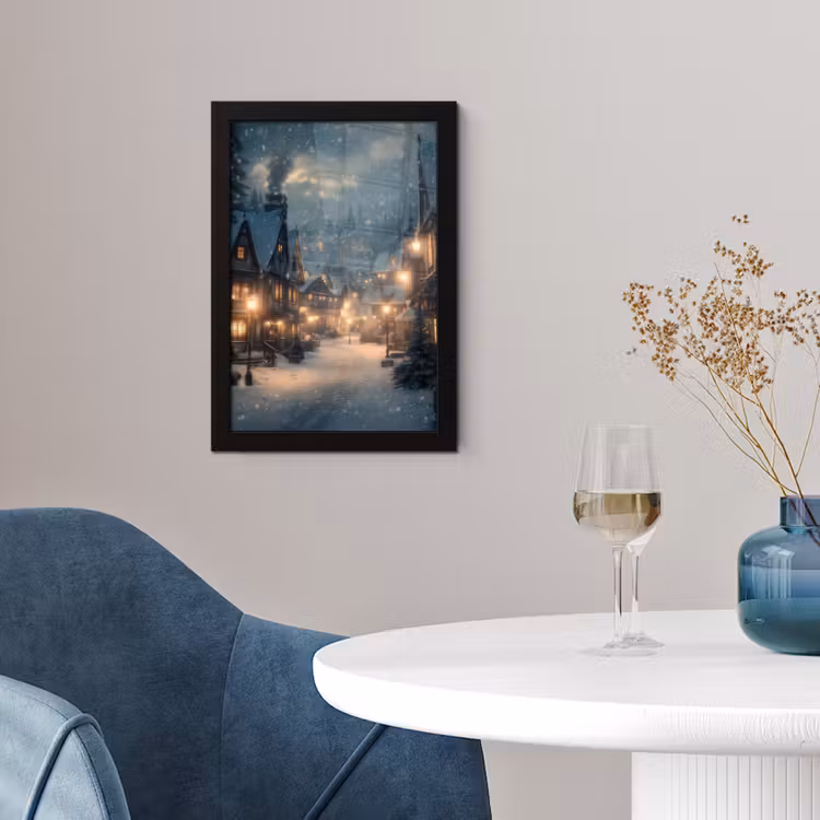 Poster met lijst - Winterdorp - Sneeuw - Donker — 2