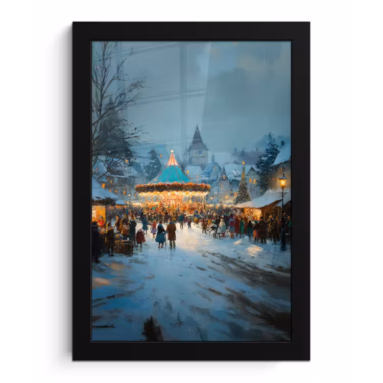 Poster met lijst - Winterkermis - Dorp - Kleurrijk — 1