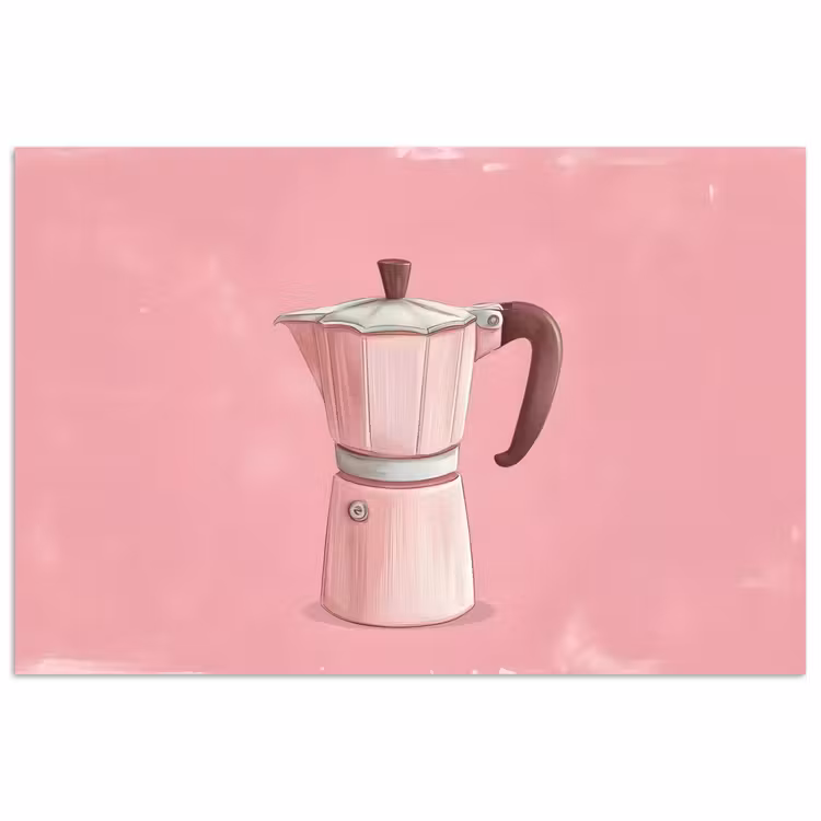 Poster - Roze - Mokkapot - Illustratie - Koffie — 1