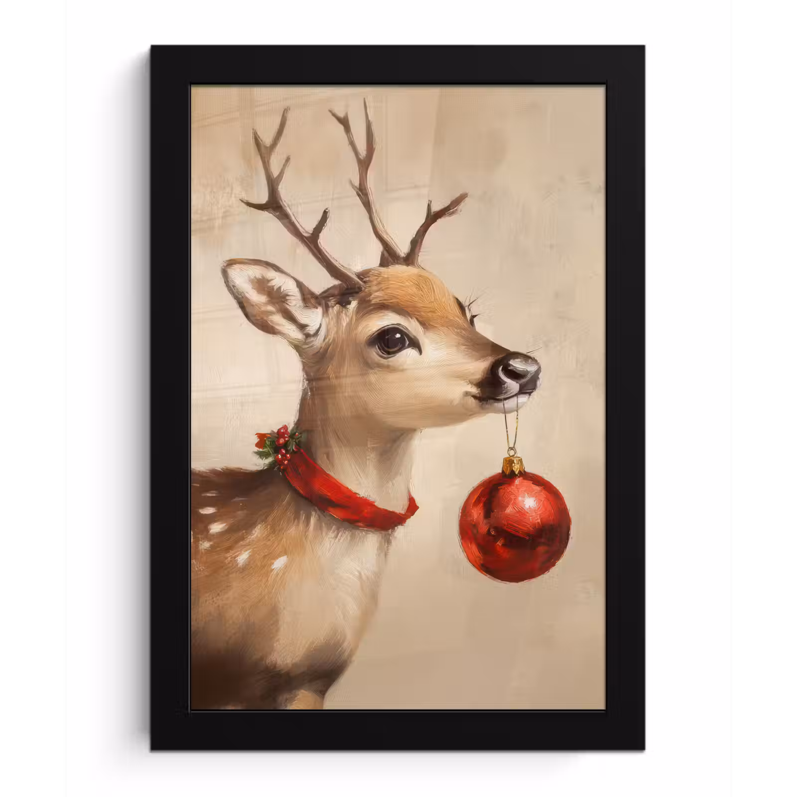 Poster met lijst - Kerst - Hert - Gewei - Kerstbal - Rendier — 1