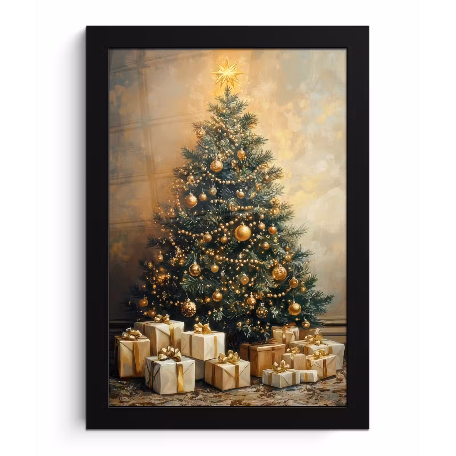 Poster met lijst - Kerstboom - Cadeaus - Goud — 1