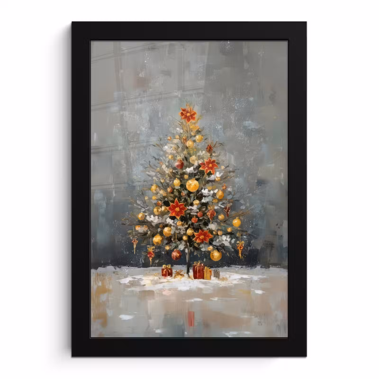 Poster met lijst - Kerstboom - Cadeaus - Rood - Goud — 1