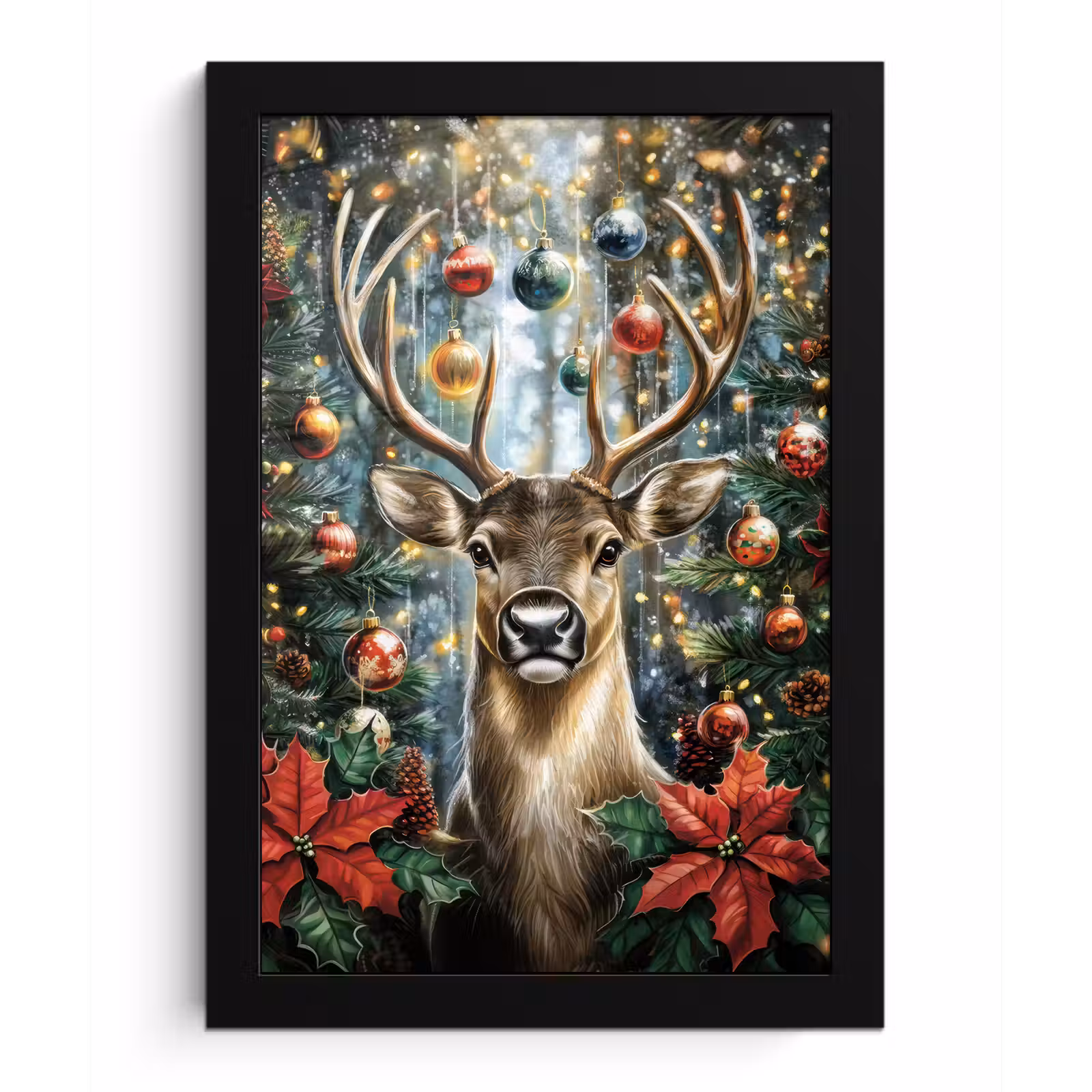 Poster met lijst - Kerstfeest - Dennenbos - Rood — 1