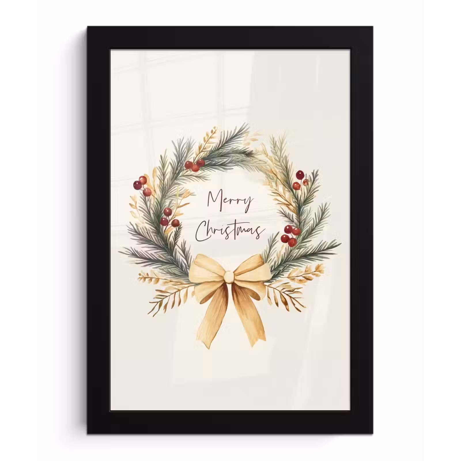 Poster met lijst - Kerstkrans - Kerst - Goud - Beige — 1
