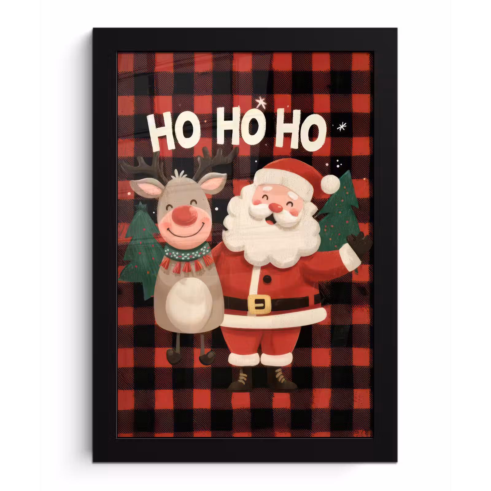 Poster met lijst - Kerstman - Rendier - Tekst - Rood - Zwart — 1