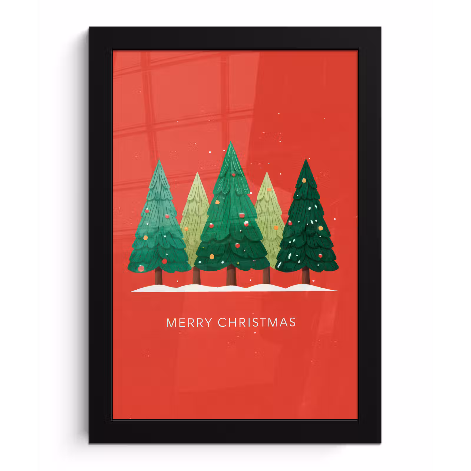 Poster met lijst - Minimalistisch - Kerstbomen - Rood - Sneeuw — 1
