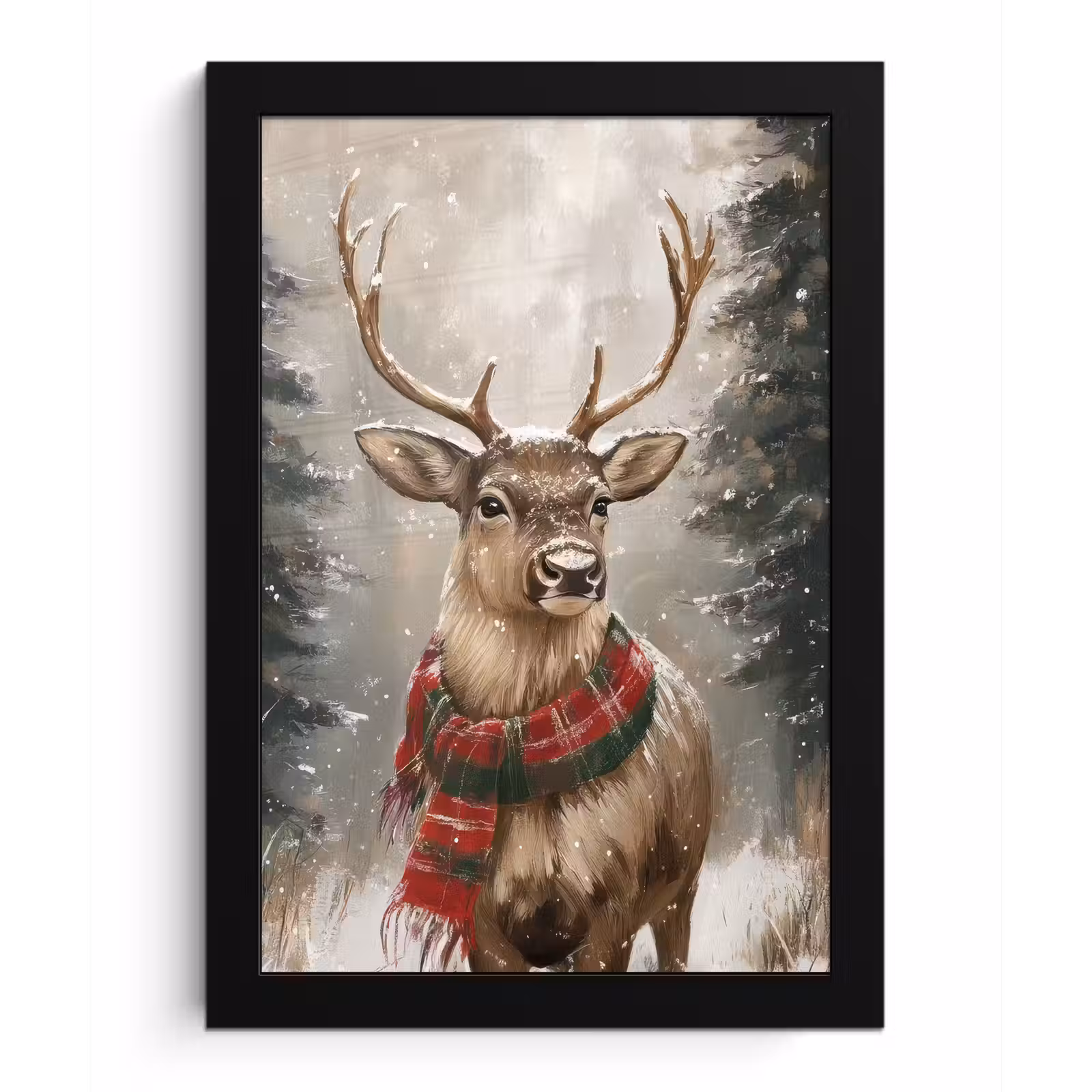 Poster met lijst - Winter - Bos - Rendier - Donker — 1