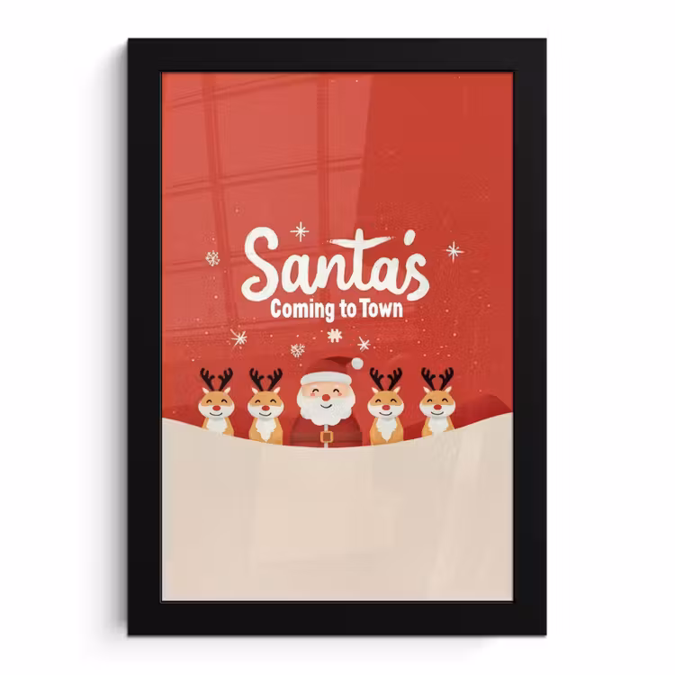 Poster met lijst - Illustratie - Kerstman - Rendieren - Rood — 1