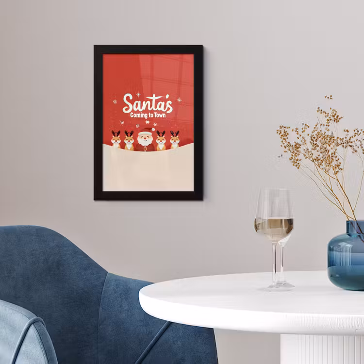 Poster met lijst - Illustratie - Kerstman - Rendieren - Rood — 2