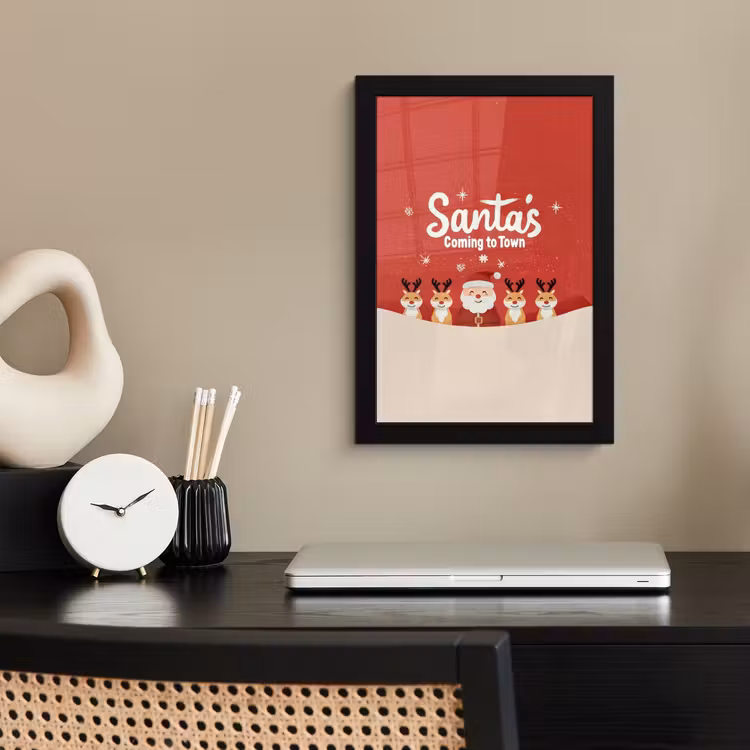 Poster met lijst - Illustratie - Kerstman - Rendieren - Rood — 3