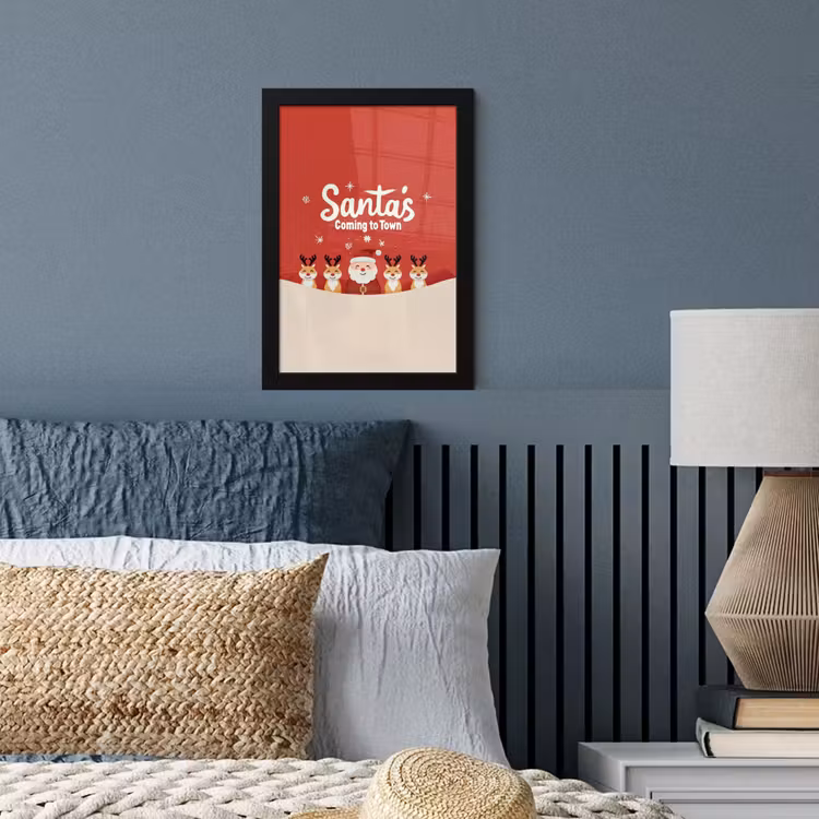 Poster met lijst - Illustratie - Kerstman - Rendieren - Rood — 4