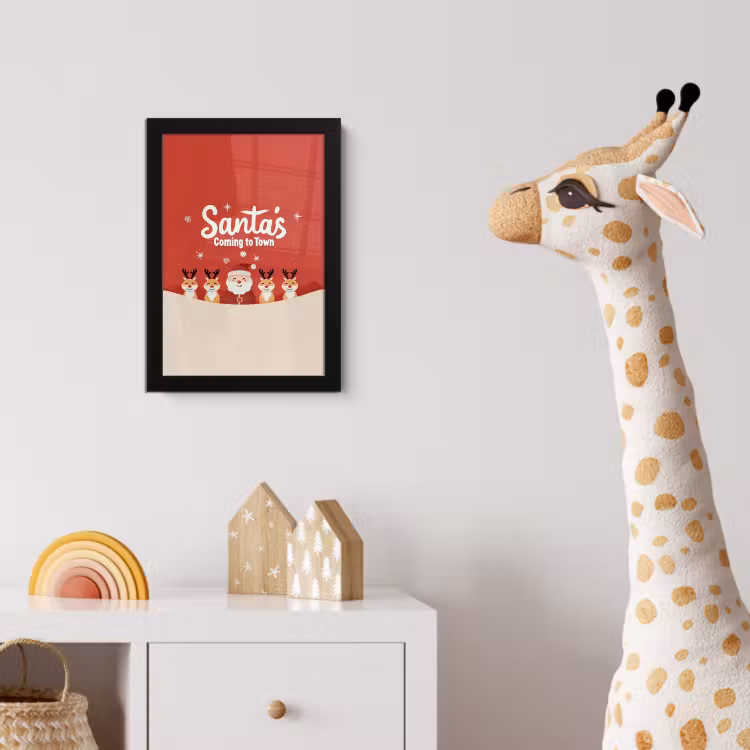Poster met lijst - Illustratie - Kerstman - Rendieren - Rood — 5