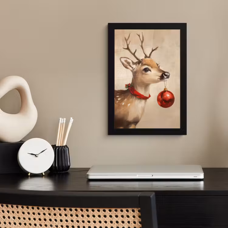 Poster met lijst - Kerst - Hert - Gewei - Kerstbal - Rendier — 3