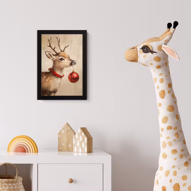 Poster met lijst - Kerst - Hert - Gewei - Kerstbal - Rendier — 5