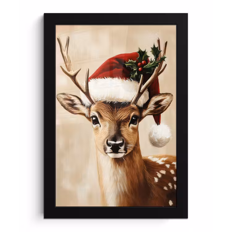 Poster met lijst - Kerst - Hert - Gewei - Rood — 1