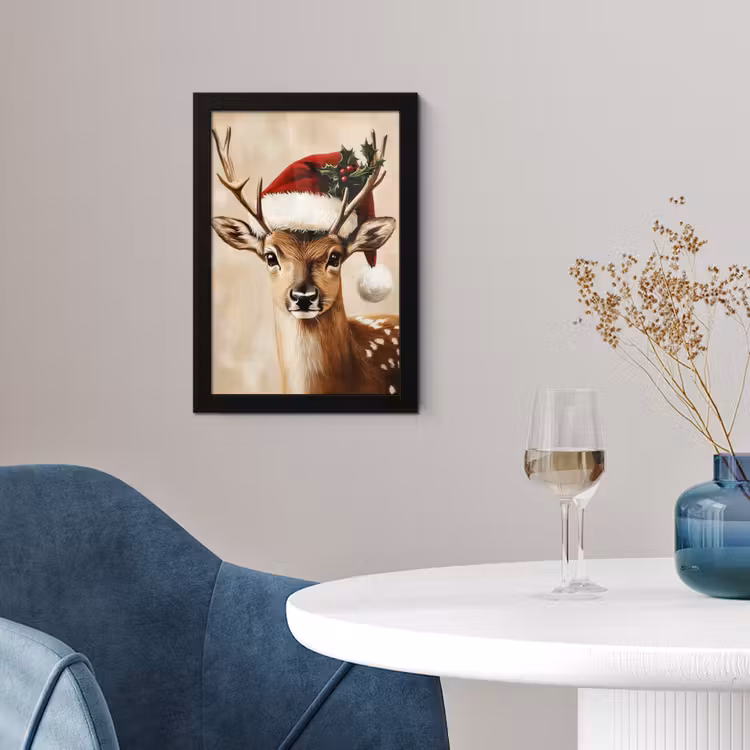 Poster met lijst - Kerst - Hert - Gewei - Rood — 2