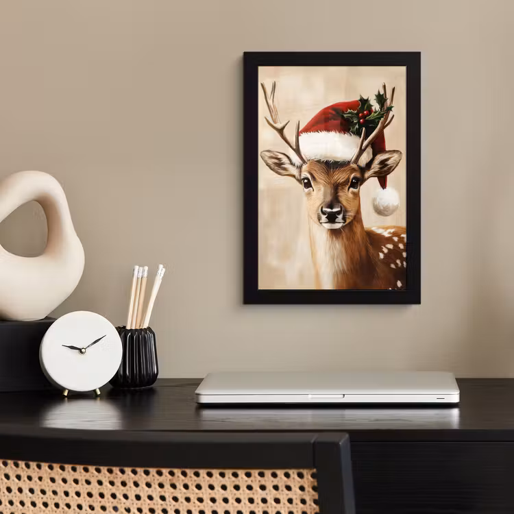 Poster met lijst - Kerst - Hert - Gewei - Rood — 3